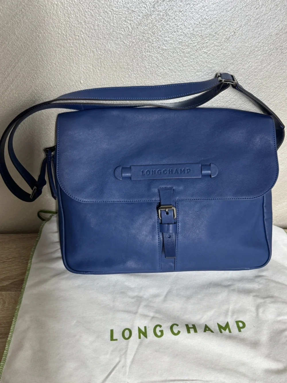 Longchamp Mans Blue 3D Leather Brief Case